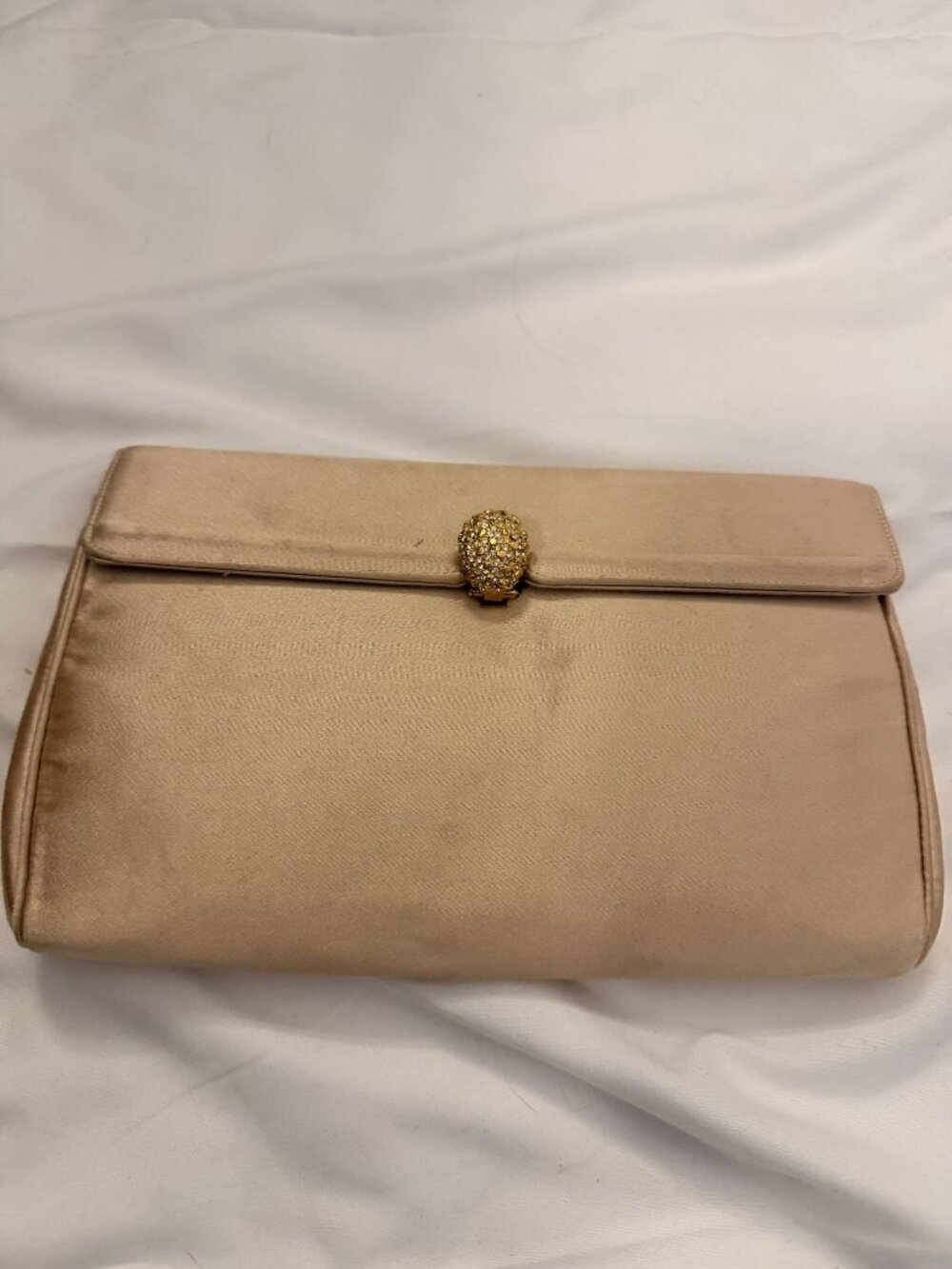 Vintage Saks Fifth Avenue Clutch Purse Champagne with Rhinestone Accent